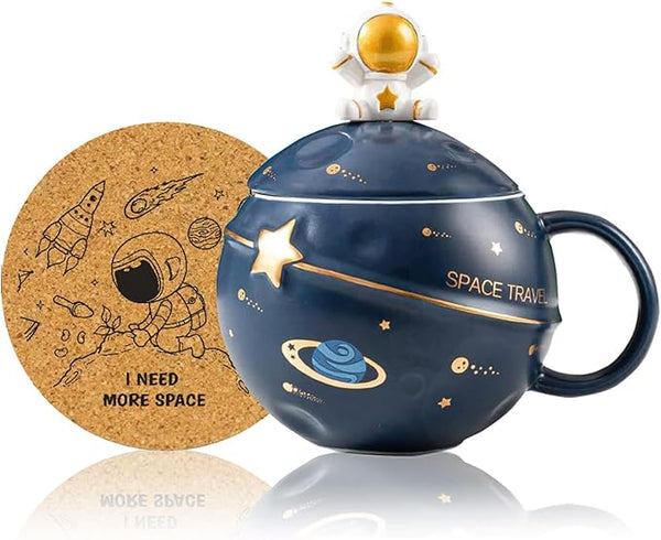 Yalucky Kawaii Astronaut Cup Space Embossed Planet Mug, Cute Ceramic Coffee Mug,