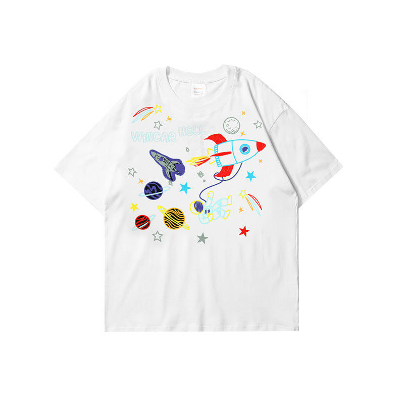 Space Astronaut Embroidered Short Sleeve T-Shirt