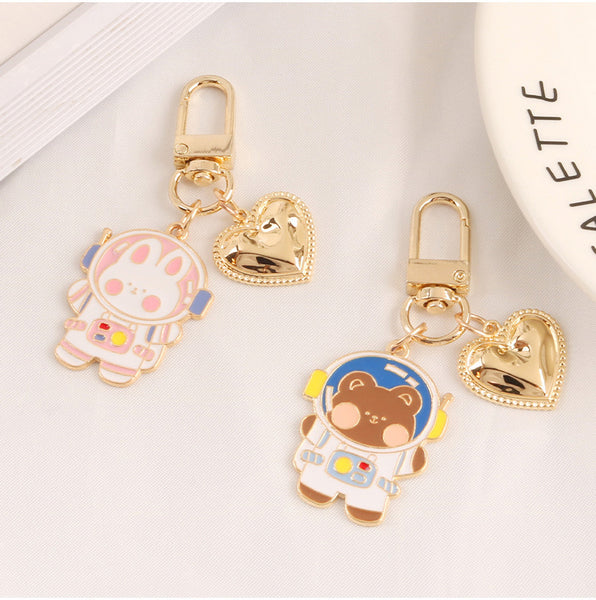 Cartoon Space Rabbit Space Bear Alloy Keychain Pendant