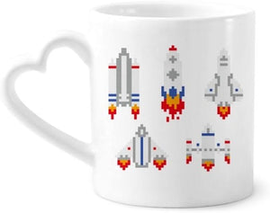 Space Ship Rocket Astronomy Pixel Coffee Mugs Pottery Ceramic Cup with Heart Handle 12oz Gift