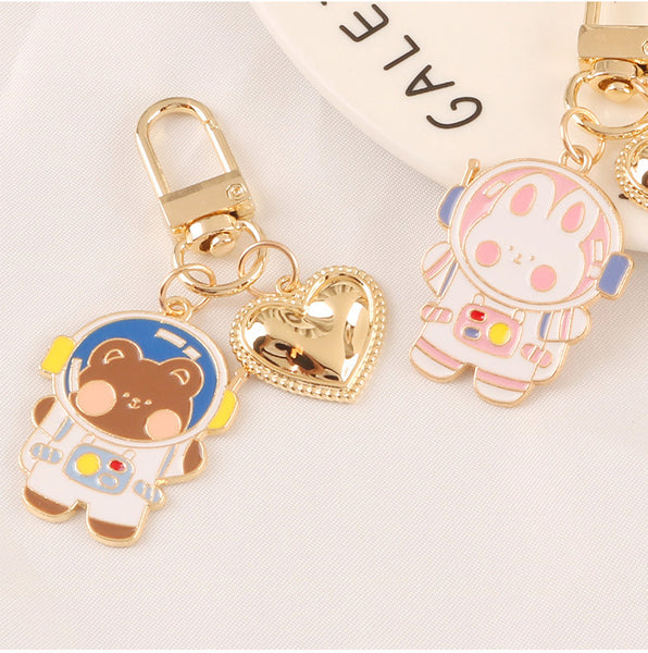 Cartoon Space Rabbit Space Bear Alloy Keychain Pendant