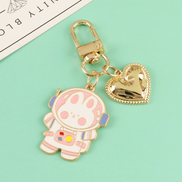 Cartoon Space Rabbit Space Bear Alloy Keychain Pendant