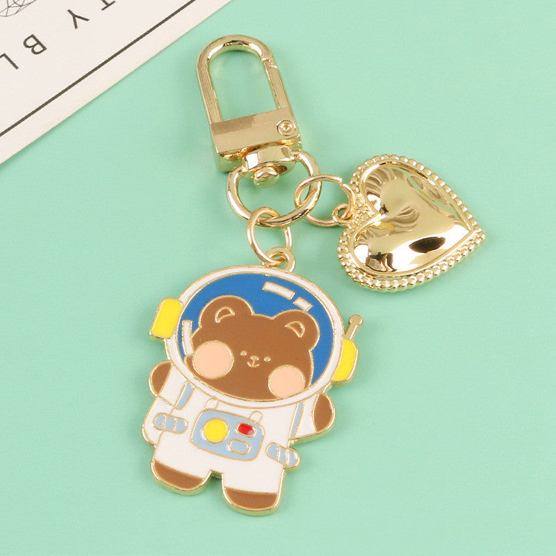 Cartoon Space Rabbit Space Bear Alloy Keychain Pendant