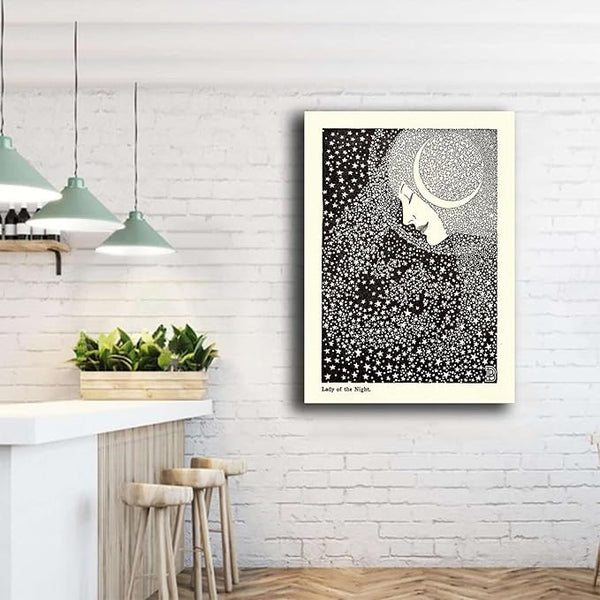 Poster Canvas Art Pictures Lady of the Night Print Celestial Print Astrology Print Astronomy Print Stars Goddess Art Deco Contemporary Living Room Bedroom Office Art Deco 12x18inch-without Frame