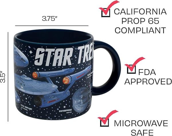 The Unemployed Philosophers Guild Starships of Star Trek Coffee Mug - Different Iconic Ships from Across The Ages - Comes in a Fun Gift Box, 14 oz