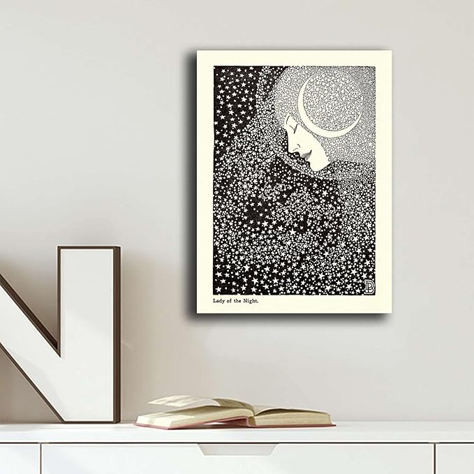 Poster Canvas Art Pictures Lady of the Night Print Celestial Print Astrology Print Astronomy Print Stars Goddess Art Deco Contemporary Living Room Bedroom Office Art Deco 12x18inch-without Frame