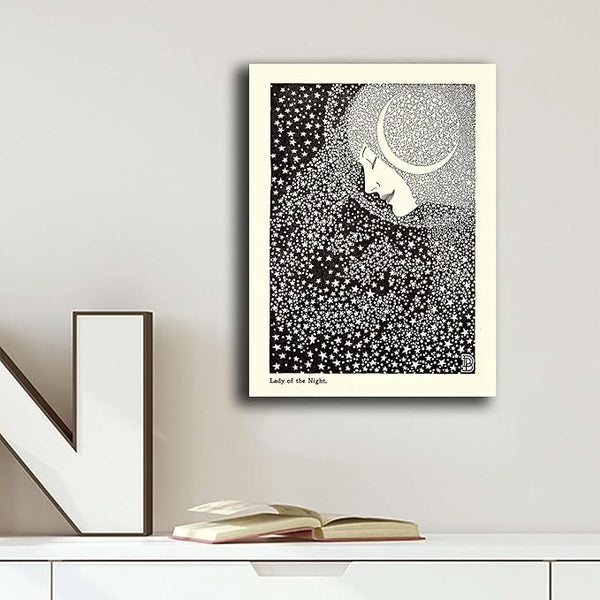 Poster Canvas Art Pictures Lady of the Night Print Celestial Print Astrology Print Astronomy Print Stars Goddess Art Deco Contemporary Living Room Bedroom Office Art Deco 12x18inch-without Frame