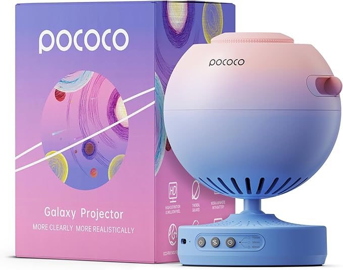 POCOCO Galaxy Star Projector for Bedroom with Replaceable Optical Film Discs, Home Planetarium Night Light Projector with High-Definition Soft Light for Relax, Study, and Meditate, Stress Relief Gifts