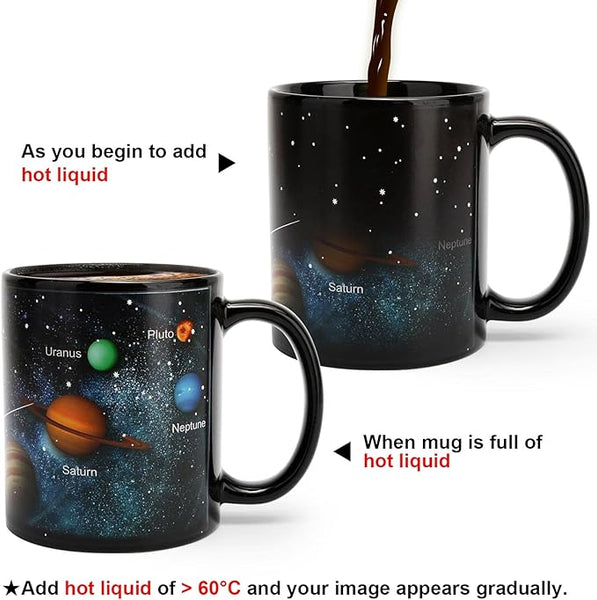 MUGKISS Color Changing Mug 11oz, Ceramic Heated Coffee Mug of Novelty Solar System