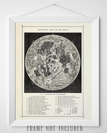 Antique Map of the Moon - 11x14 inches (29 x 36 cm) Unframed Art Print - Great Gift for Space Lovers and Astronomers