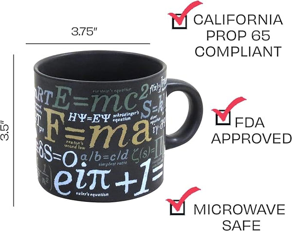 Mathematical Formulas Coffee Mug - Ponder Famous Math Equations While You Enjoy Your Drink - Comes in a Fun Gift Box