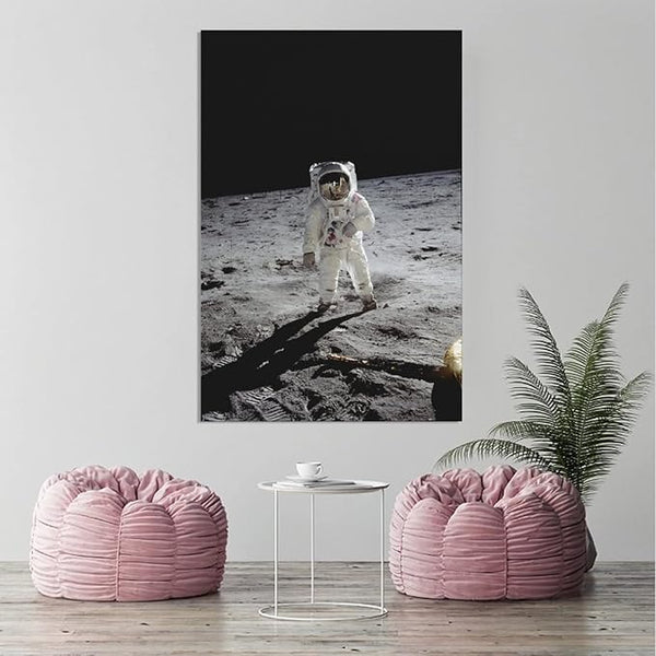 Astronaut Edwin 'Buzz' Aldrin Standing on The Moon after The Apollo 11 Landing Canvas Wall Art Bedroom Painting