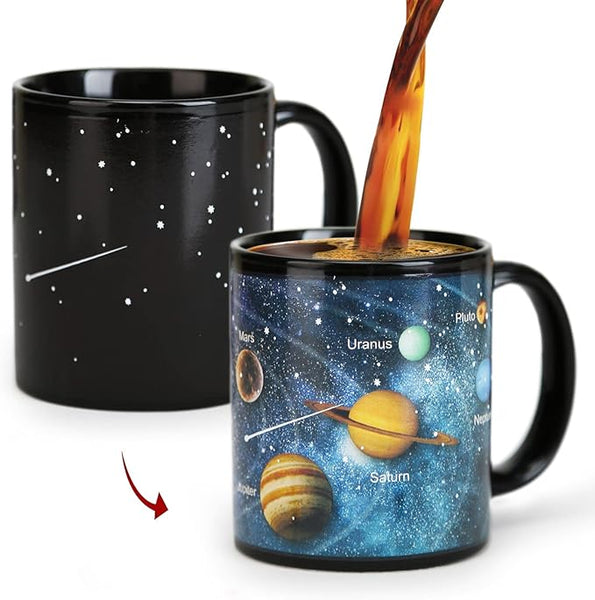 MUGKISS Color Changing Mug 11oz, Ceramic Heated Coffee Mug of Novelty Solar System