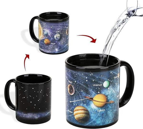 MUGKISS Color Changing Mug 11oz, Ceramic Heated Coffee Mug of Novelty Solar System