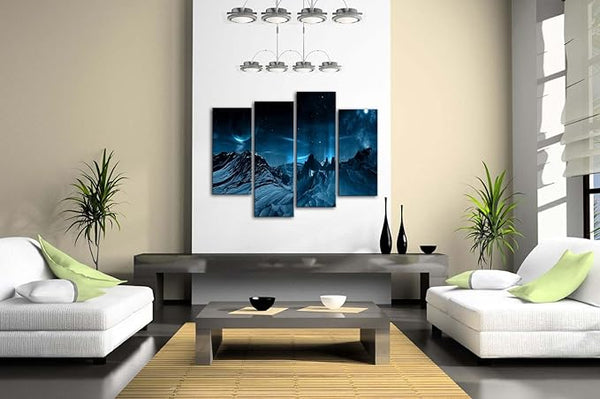 Stars and Mountain Wall Art Painting Blue Night Sky Pictures Print On Canvas Space Picture for Home Modern Decoration