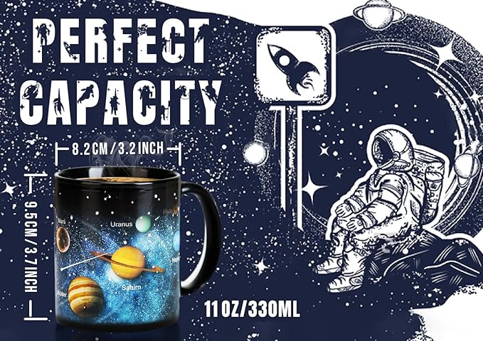 MUGKISS Color Changing Mug 11oz, Ceramic Heated Coffee Mug of Novelty Solar System