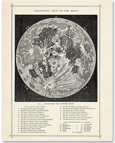 Antique Map of the Moon - 11x14 inches (29 x 36 cm) Unframed Art Print - Great Gift for Space Lovers and Astronomers