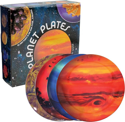 Planet Plates Set - Eight 10 Inch Melamine Astronomy Dinner Plates