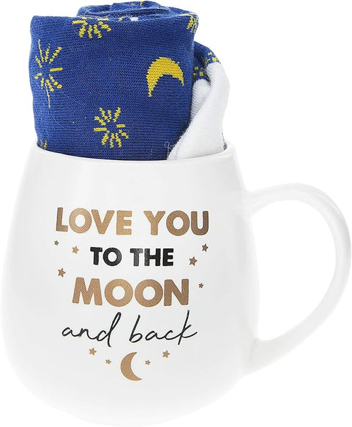 Pavilion Gift Company 71304 Love Back Moon and Stars Socks & 15.5 Oz Coffee Cup Mug Gift Set, White