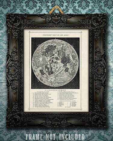 Antique Map of the Moon - 11x14 inches (29 x 36 cm) Unframed Art Print - Great Gift for Space Lovers and Astronomers