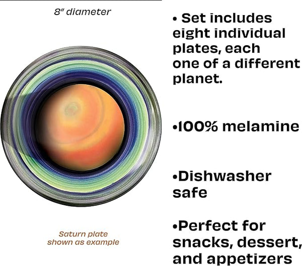 Planet Plates Set - Eight 10 Inch Melamine Astronomy Dinner Plates