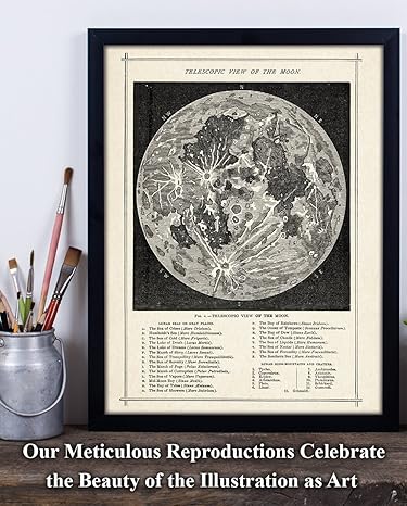 Antique Map of the Moon - 11x14 inches (29 x 36 cm) Unframed Art Print - Great Gift for Space Lovers and Astronomers