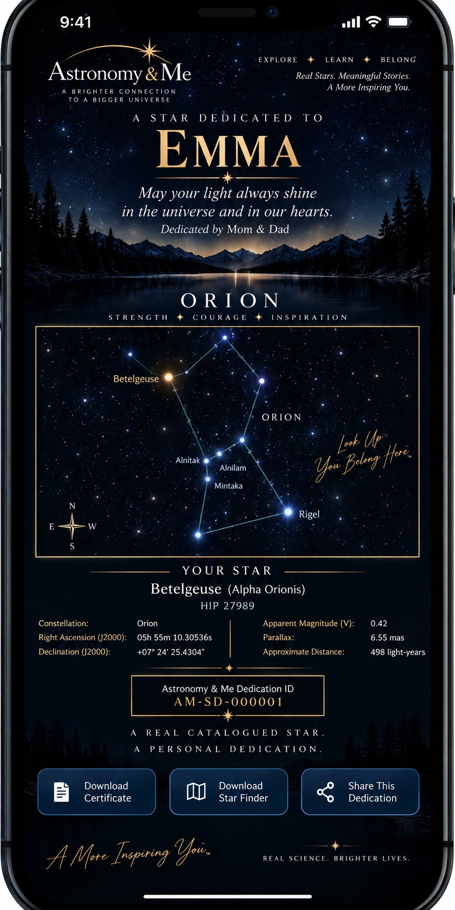STAR DEDICATION - Personalized Celestial Gift