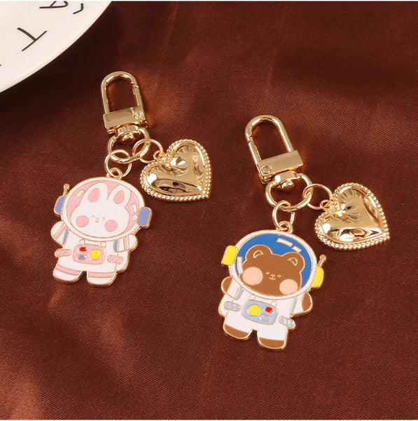 Cartoon Space Rabbit Space Bear Alloy Keychain Pendant